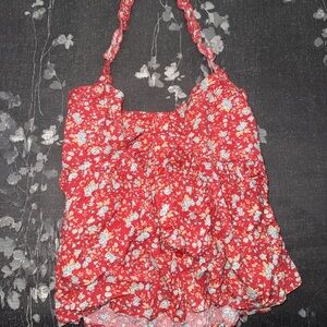 American Eagle Outfitters Red Floral Halter Tank Size Small